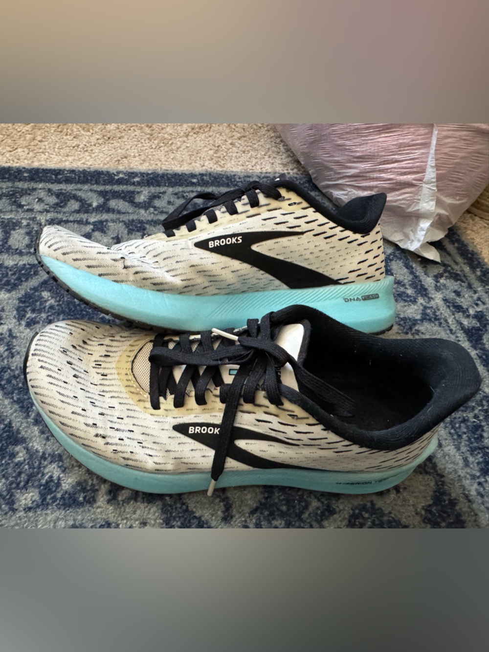 Brooks Women's Running Shoes in Light Blue and Cream with Black Accents